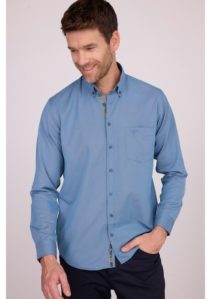 Erkek Regular Fit Klasik Kesim Pamuklu Oxford Doku Petrol Renk Düğmeli Yaka Gömlek indirimleri
