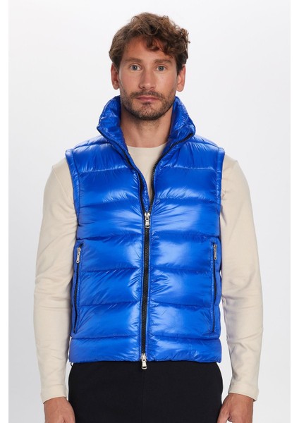 Erkek Standart Fit Dik Yaka Cepli Fermuarlı Saks Mavi Şişme Yelek fırsatları