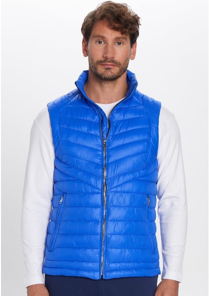 Erkek Standart Fit Dik Yaka Cepli Fermuarlı Saks Mavi Şişme Yelek fırsatları