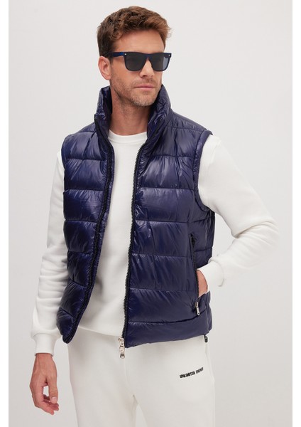 Erkek Standart Fit Dik Yaka Cepli Fermuarlı Lacivert Şişme Yelek fiyatları