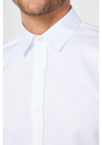 Slim Fit Uzun Kollu Kolay Ütü Teri Emen Nefes Alan Doku Kravatlık Dört Mevsim Beyaz Erkek Gömlek fırsatları