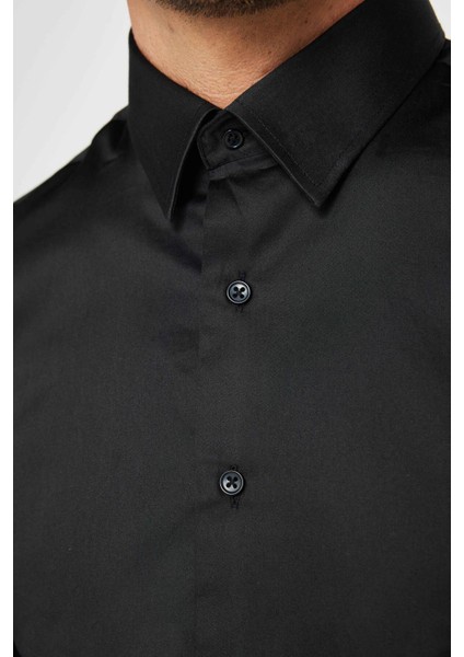 Slım Fıt Uzun Kollu %100 Koton Saten Premium Erkek Siyah Gömlek fırsatları