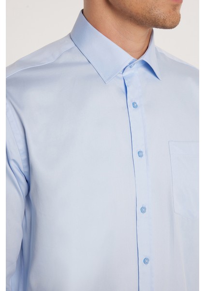 Erkek Regular Fit Klasik Kesim %100 Pamuk Saten Tek Cepli Mavi Gömlek fiyatları