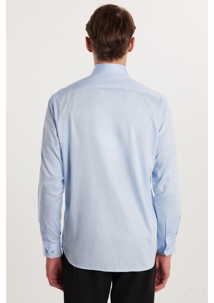 Erkek Regular Fit Klasik Kesim %100 Pamuk Saten Tek Cepli Mavi Gömlek fırsatları