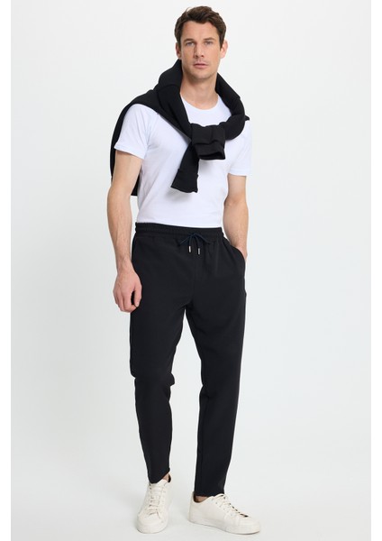 Erkek Regular Fit Beli Lastikli Bağcıklı Jogger Siyah Pantolon Rahat Kesim Yan Cepli modelleri
