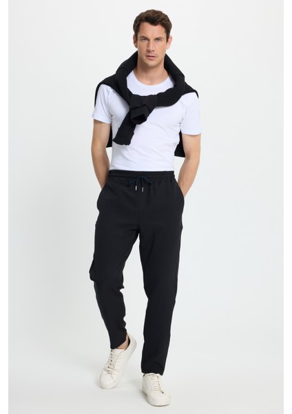 Erkek Regular Fit Beli Lastikli Bağcıklı Jogger Siyah Pantolon Rahat Kesim Yan Cepli fırsatları