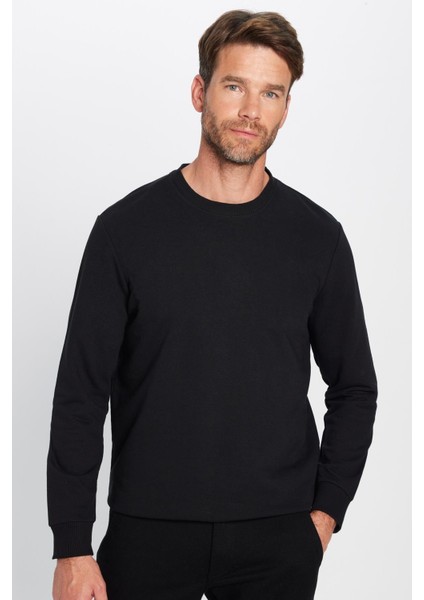 Unisex Relax Fit Rahat Kesim Pamuklu Yumuşak Dokulu İçi Polarlı Basic Siyah Bisiklet Yaka Sweatshirt fiyatları