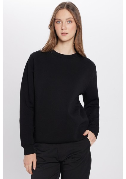 Unisex Relax Fit Rahat Kesim Pamuklu Yumuşak Dokulu İçi Polarlı Basic Siyah Bisiklet Yaka Sweatshirt modelleri