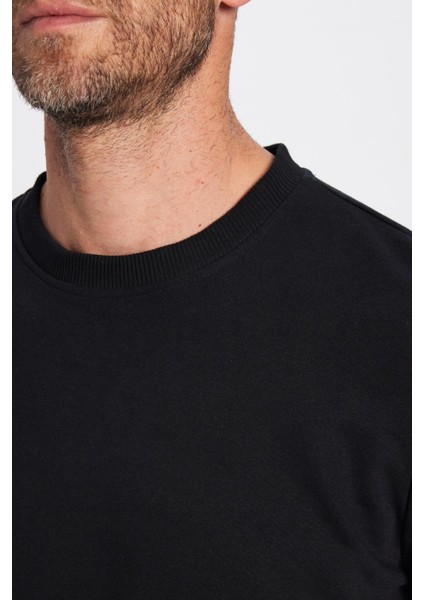 Unisex Relax Fit Rahat Kesim Pamuklu Yumuşak Dokulu İçi Polarlı Basic Siyah Bisiklet Yaka Sweatshirt fırsatları