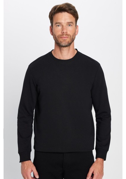 Unisex Relax Fit Rahat Kesim Pamuklu Yumuşak Dokulu İçi Polarlı Basic Siyah Bisiklet Yaka Sweatshirt indirimleri