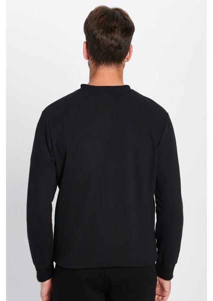 Unisex Relax Fit Rahat Kesim Pamuklu Yumuşak Dokulu İçi Polarlı Basic Siyah Bisiklet Yaka Sweatshirt