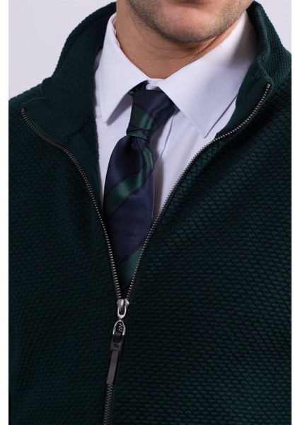 Erkek Standart Fit Normal Kesim Desenli Yarım Balıkçı Yaka Fermuarlı Yeşil Hırka modelleri