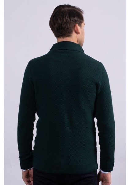 Erkek Standart Fit Normal Kesim Desenli Yarım Balıkçı Yaka Fermuarlı Yeşil Hırka fırsatları