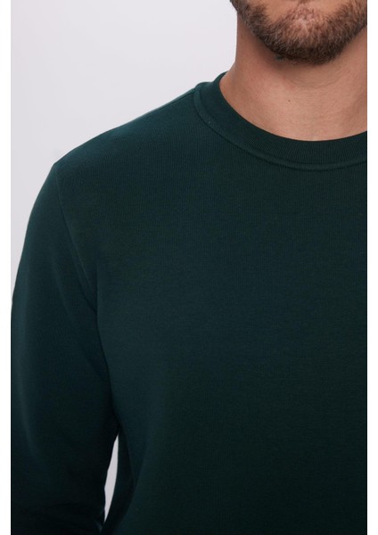 Unisex Relax Fit Rahat Kesim Pamuklu Yumuşak Dokulu İçi Polarlı Basic Yeşil Bisiklet Yaka Sweatshirt fırsatları