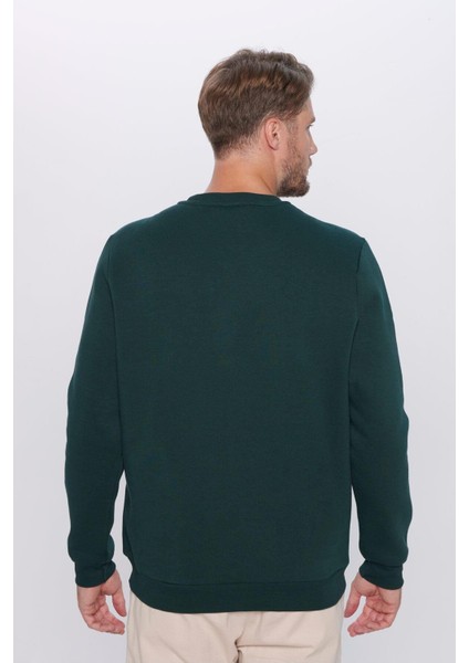 Unisex Relax Fit Rahat Kesim Pamuklu Yumuşak Dokulu İçi Polarlı Basic Yeşil Bisiklet Yaka Sweatshirt indirimleri