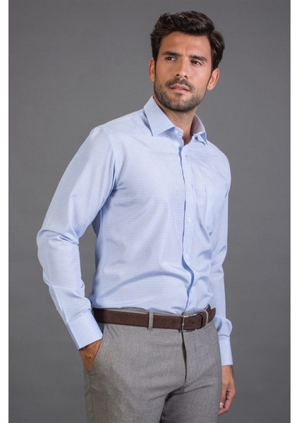 Klasik Fit Uzun Kollu Pamuklu Kolay Ütü Çizgili Erkek Mavi Gömlek fiyatları