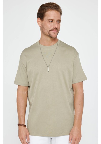 Unisex Relax Fit Rahat Kesim %100 Pamuk Yumuşak Dokulu Hafif Kalın Bisiklet Yaka Kahverengi Tişört fiyatları