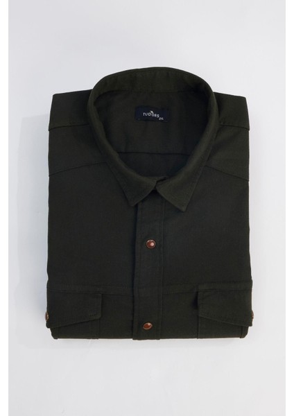 Erkek Big Size Büyük Beden Uzun Kollu Denim Kot Yıkamalı Çift Cepli Armürlü Haki Gömlek fiyatları