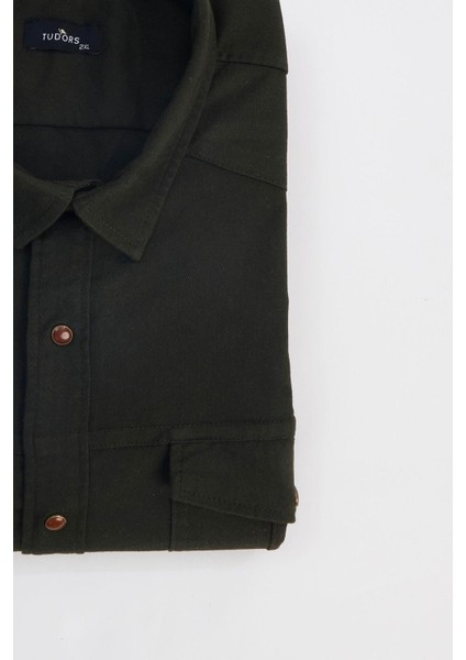 Erkek Big Size Büyük Beden Uzun Kollu Denim Kot Yıkamalı Çift Cepli Armürlü Haki Gömlek fırsatları