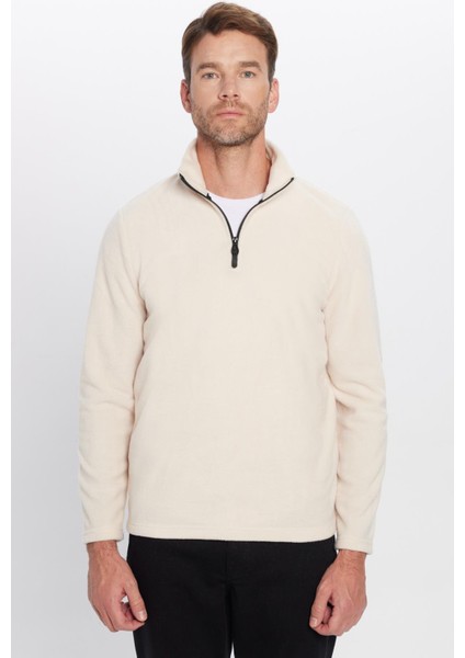 Unisex Standart Fit Rahat Kesim Tüylenme Yapmayan Soğuk Geçirmez Bej Dik Yaka Polar Sweatshirt modelleri