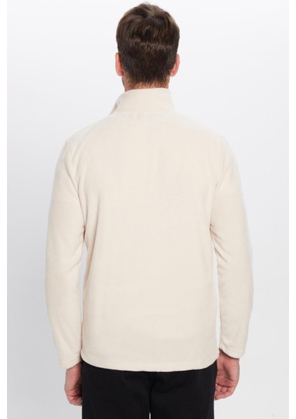 Unisex Standart Fit Rahat Kesim Tüylenme Yapmayan Soğuk Geçirmez Bej Dik Yaka Polar Sweatshirt indirimleri