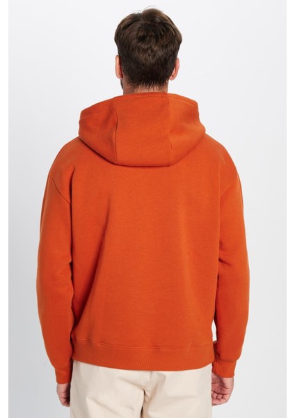 Unisex Oversize Geniş Kesim Pamuklu Yumuşak Dokulu Basic Kiremit Renk Kapüşonlu Sweatshirt indirimleri