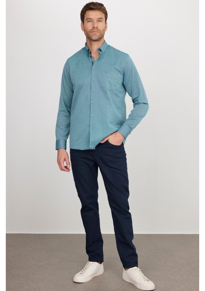 Klasik Fit Uzun Kollu Düğmeli Yaka Pamuklu Kolay Ütü Oxford Düz Erkek Gömlek fırsatları