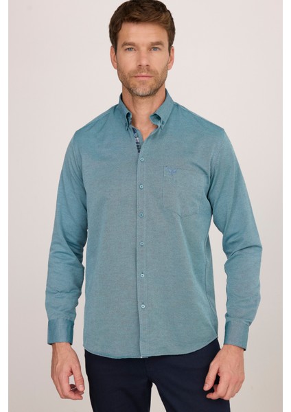 Klasik Fit Uzun Kollu Düğmeli Yaka Pamuklu Kolay Ütü Oxford Düz Erkek Gömlek indirimleri