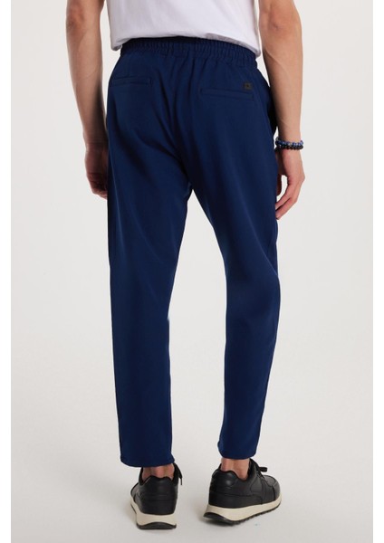 Erkek Regular Fit Beli Regular Fit Lastikli Bağcıklı Jogger Lacivert Pantolon Rahat Kesim Yan Cepli fiyatları