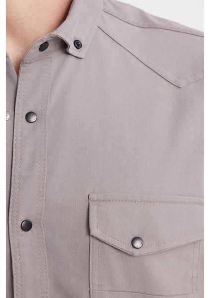 Erkek Regular Fit Rahat Kesim Çift Cepli Spor Yaka Denim Gri Gömlek modelleri