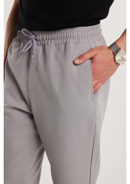 Erkek Regular Fit Beli Lastikli Bağcıklı Jogger Gri Pantolon Rahat Kesim Yan Cepli