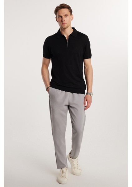 Erkek Regular Fit Beli Lastikli Bağcıklı Jogger Gri Pantolon Rahat Kesim Yan Cepli fırsatları