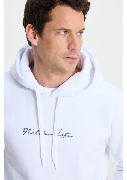 Unisex Oversize Geniş Kesim Pamuklu Yumuşak Dokulu İçi Polarlı Baskılı Beyaz Kapüşonlu Sweatshirt fiyatları