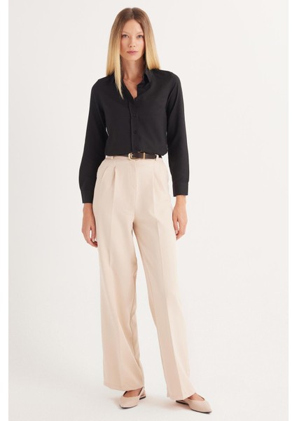 Kadın Slim Fit Dar Kesim Uzun Kollu Pamuklu Vücuda Oturan Dokulu Siyah Basic Gömlek fırsatları