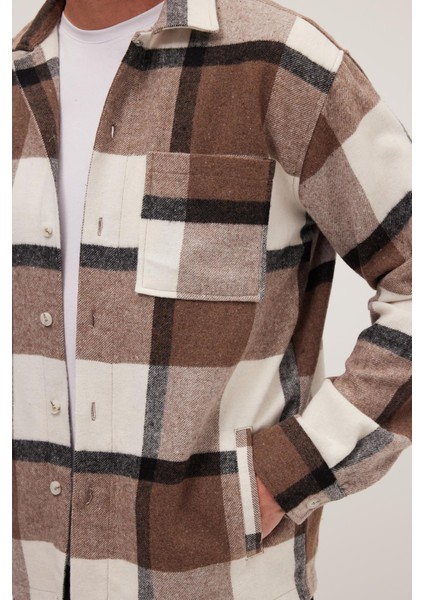 Erkek Relax Fit Rahat Kesim Spor Yaka Kareli Flotalı Cep Kışlık Gömlek modelleri