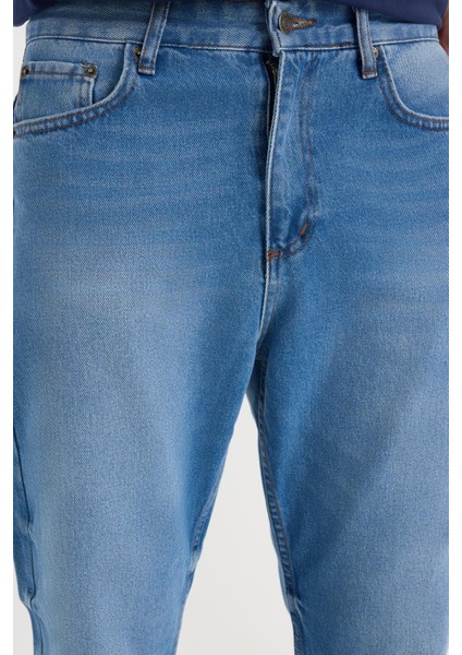 Erkek Regular Fit %100 Pamuk Yan Cepli Baggy Mavi Jean Kot Pantolon fiyatları