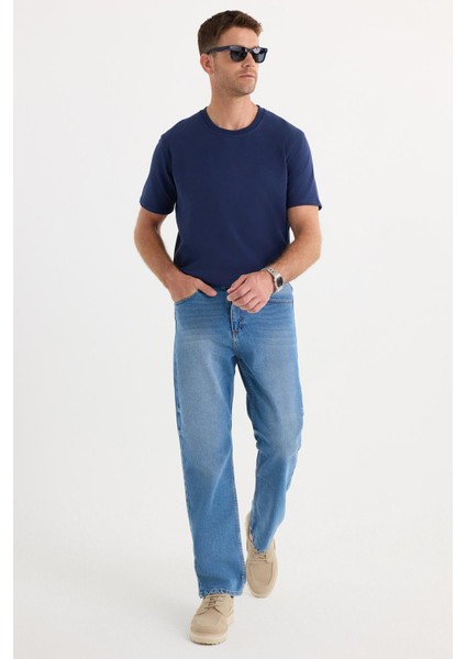 Erkek Regular Fit %100 Pamuk Yan Cepli Baggy Mavi Jean Kot Pantolon modelleri