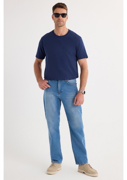 Erkek Regular Fit %100 Pamuk Yan Cepli Baggy Mavi Jean Kot Pantolon fırsatları