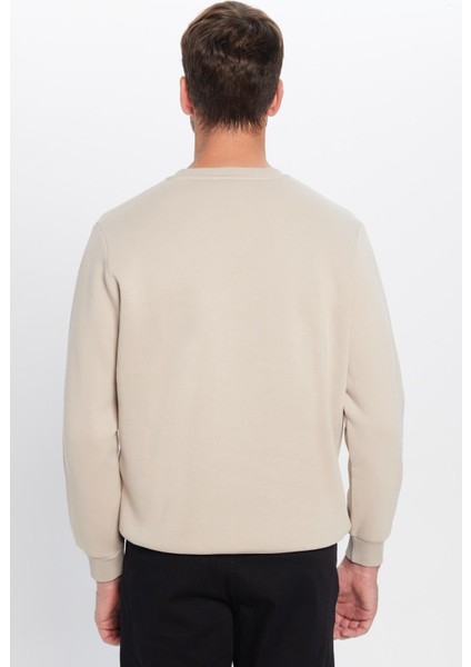 Unisex Relax Fit Rahat Kesim Pamuklu Yumuşak Dokulu Polarlı Basic Taş Renk Bisiklet Yaka Sweatshirt indirimleri