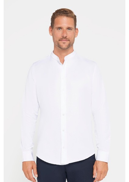 Erkek Slim Fit Dar Kesim Pamuklu Kolay Ütü Beyaz Hakim Yaka Gömlek fiyatları