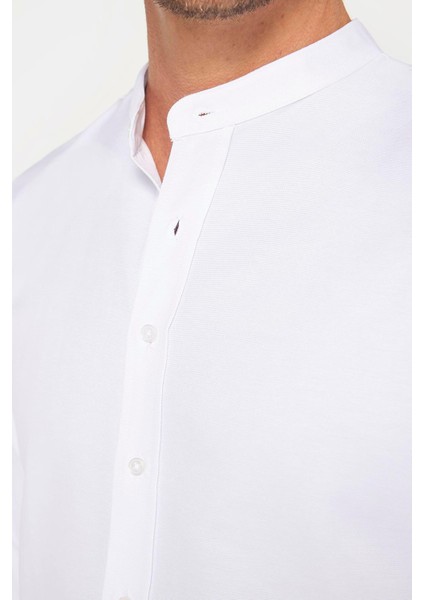 Erkek Slim Fit Dar Kesim Pamuklu Kolay Ütü Beyaz Hakim Yaka Gömlek fırsatları