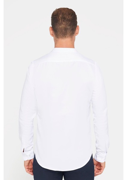 Erkek Slim Fit Dar Kesim Pamuklu Kolay Ütü Beyaz Hakim Yaka Gömlek indirimleri