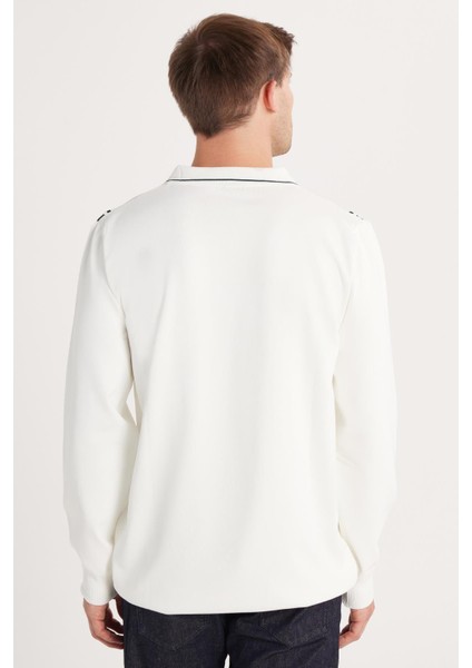 Erkek Slim Fit Dar Kesim Uzun Kol Polo Yaka Çizgili Beyaz Kazak indirimleri