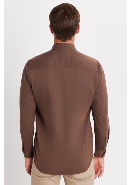 Erkek Regular Fit Rahat Kesim Çift Cepli Spor Yaka Denim Kahverengi Gömlek fırsatları