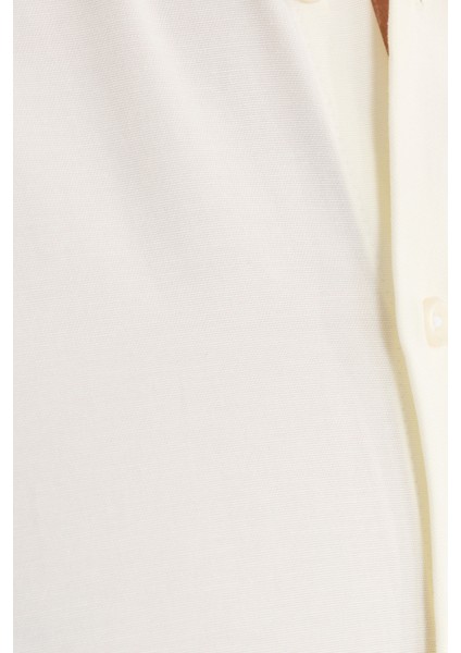 Regular Fit Düğmeli Yaka Pamuklu Kolay Ütü Oxford Düz Erkek Ekru Gömlek