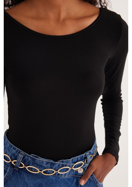 Kadın Slim Fit Dar Kesim Uzun Kollu Viskon Siyah Bluz fiyatları