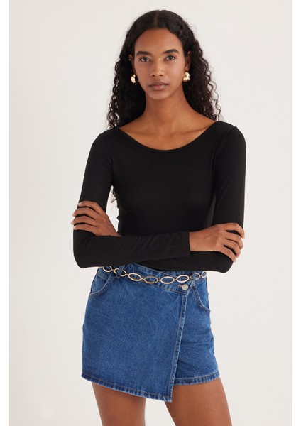 Kadın Slim Fit Dar Kesim Uzun Kollu Viskon Siyah Bluz fırsatları