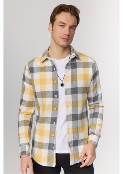 Erkek Slim Fit Dar Kesim Uzun Kollu Kareli Kışlık Oduncu Gömlek fiyatları