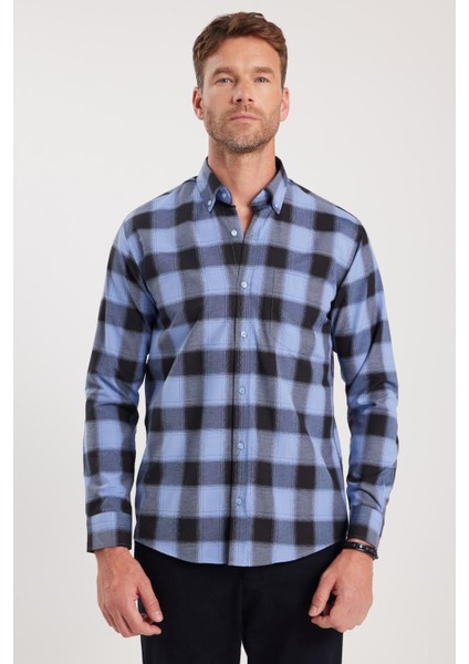 Erkek Regular Fit Klasik Kesim Düğmeli Yaka Küçük Kareli Pamuklu Gömlek modelleri