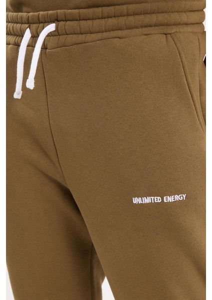 Erkek Relax Fit Pamuklu 3 İplik Yumuşak Dokulu İçi Polarlı Bisiklet Yaka Haki Eşofman Takımı modelleri